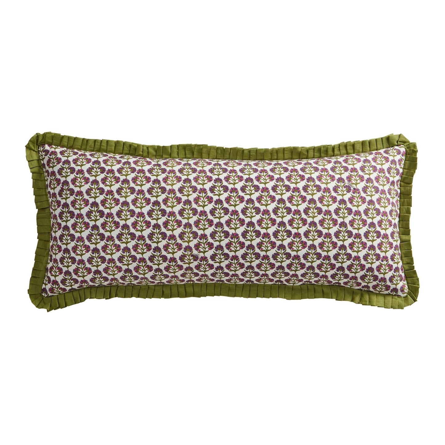 Julia 100% Cotton Box Pleat Edge Printed Cushion Cover - Purple/Green